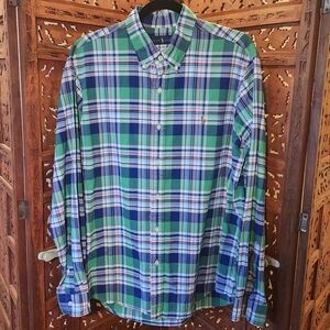 Ralph Lauren - Men's Green and Blue Plaid Shirt